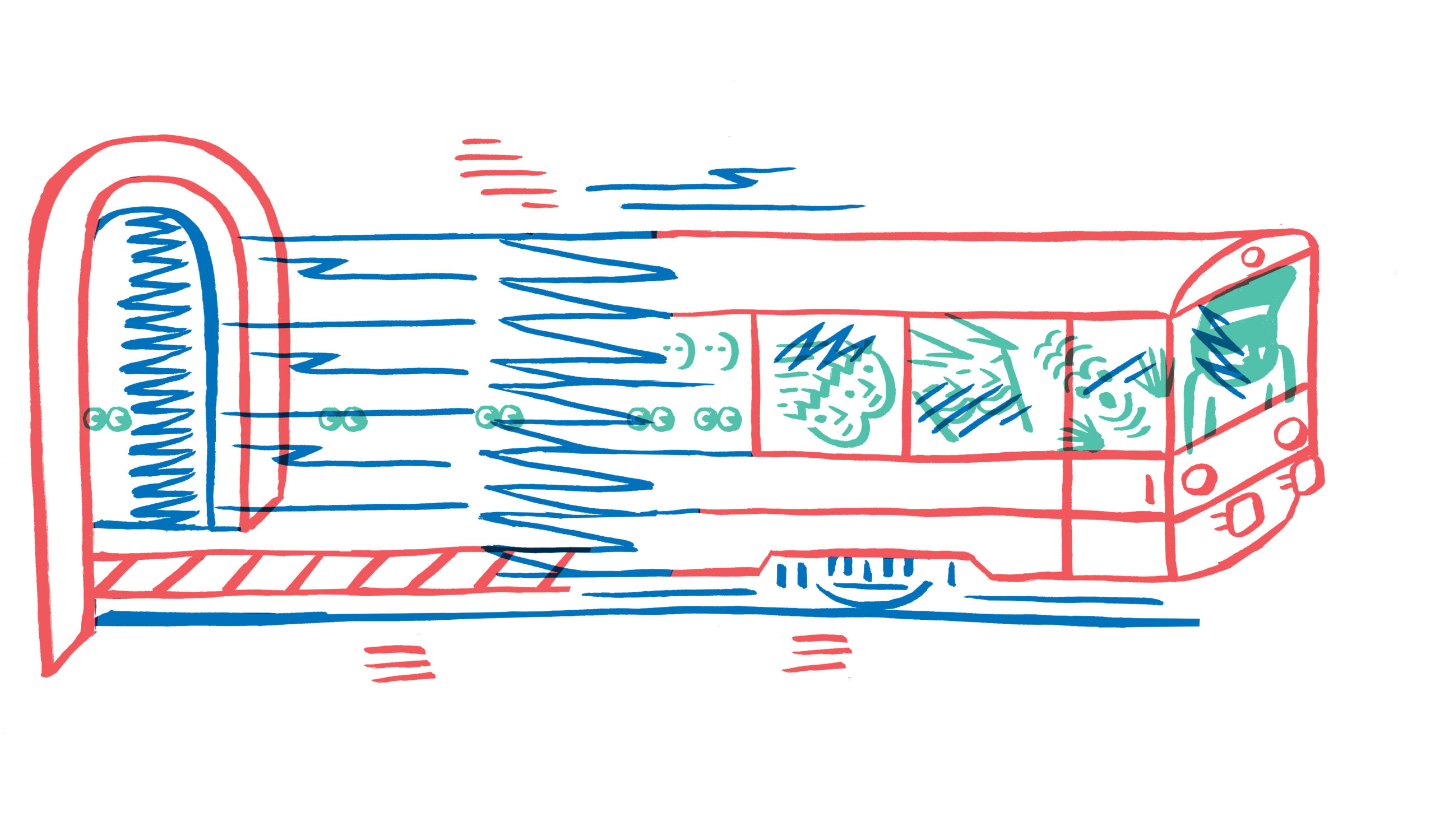 Barevná ilustrace motorového vlaku.