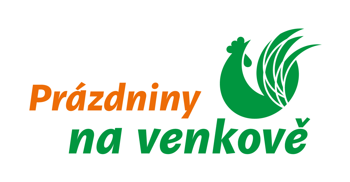 Logo projektu Prázdniny na venkově, které obsahuje nápis Prázdniny na venjově a zeleného kohouta